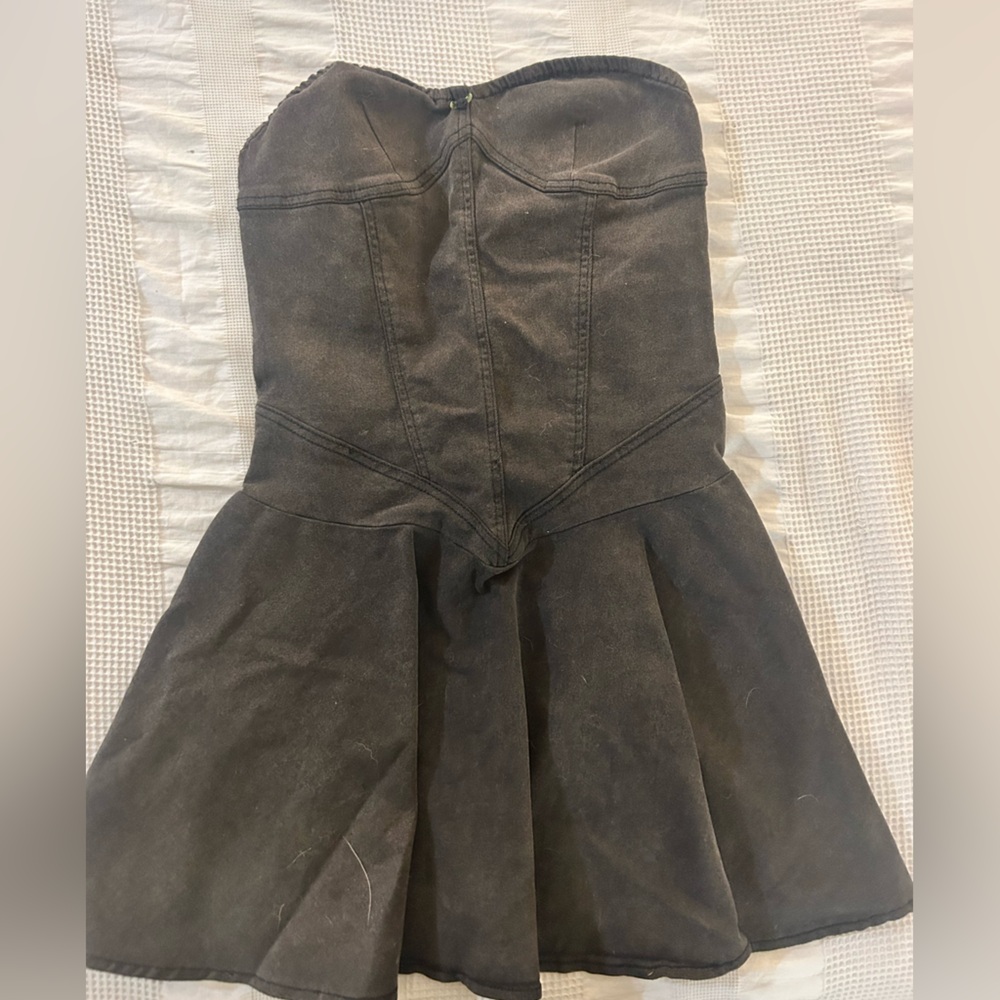 Black Denim-Like Strapless Dress
